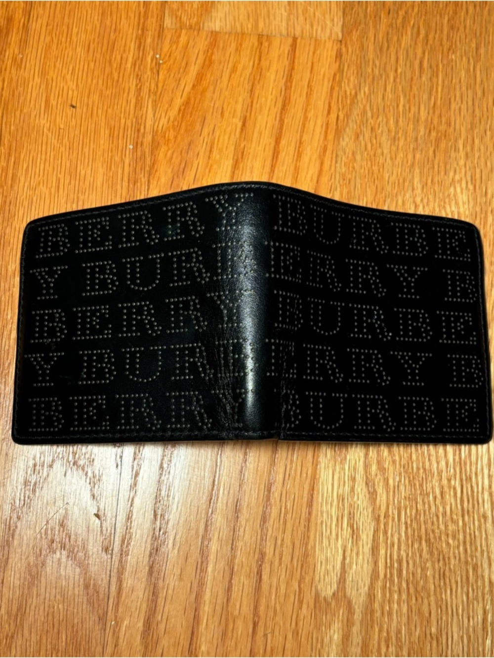Burberry Perforated Spellout Black Leather Bifold Wallet